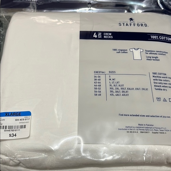 Stafford Men's White Crew Neck T-Shirts - Picture 4 of 4